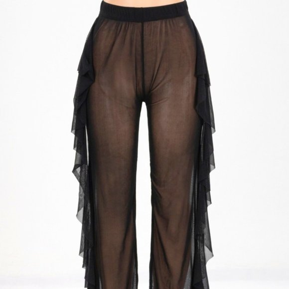 New Black Zigzag Sheer Pants / Beach Tied •••